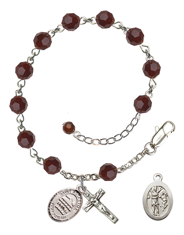 Saint Sebastian Swimming Rosary Bracelet - Sterling Silver - January - Garnet
