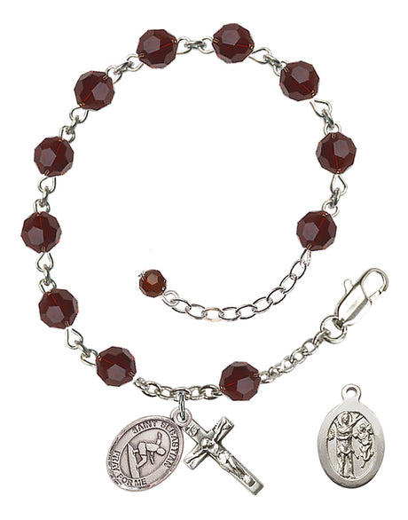 Saint Sebastian Surfing Rosary Bracelet - Sterling Silver - January - Garnet