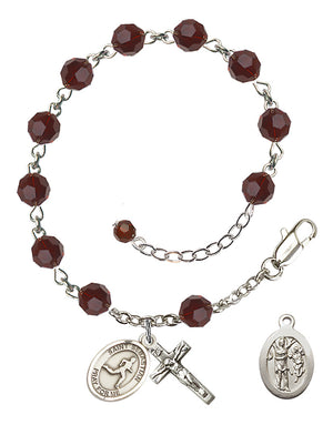 Saint Sebastian Track and Field Rosary Bracelet - Sterling Silver - January - Garnet
