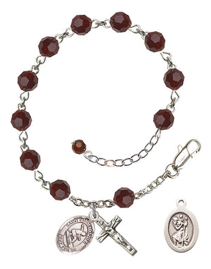 Saint Christopher Surfing Rosary Bracelet - Sterling Silver - January - Garnet