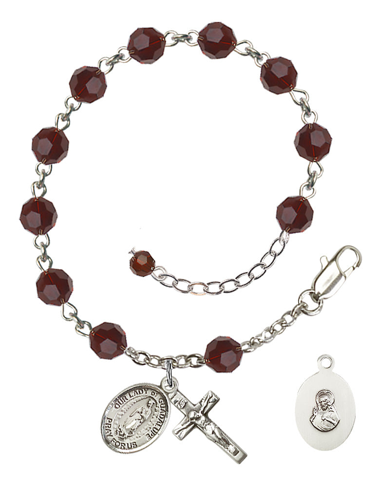 Our Lady of Guadalupe Rosary Bracelet - Sterling Silver - January - Garnet