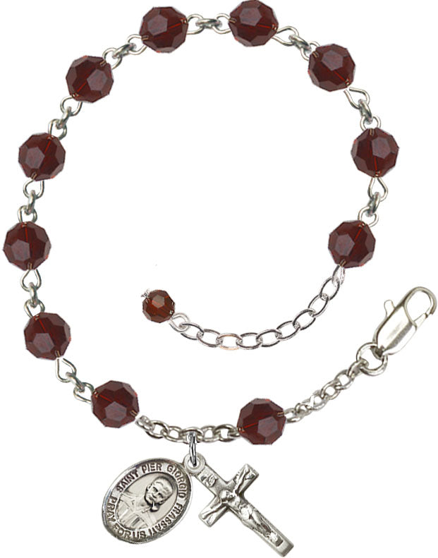 Blessed Pier Giorgio Frassati Rosary Bracelet - Sterling Silver - January - Garnet