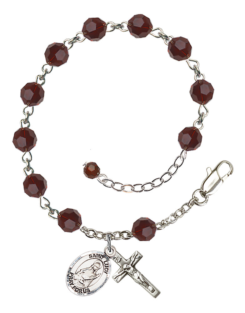 Saint Lucy Rosary Bracelet - Sterling Silver - January - Garnet