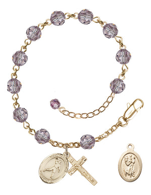 Saint Christopher Football Rosary Bracelet - 14K Gold Filled - June - Light Amethyst