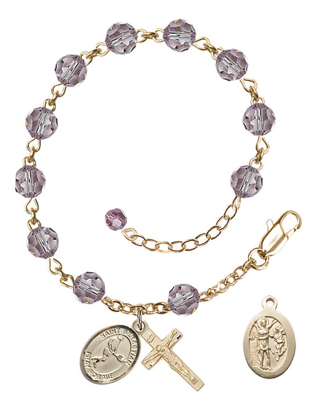 Saint Sebastian Tennis Rosary Bracelet - 14K Gold Filled - June - Light Amethyst