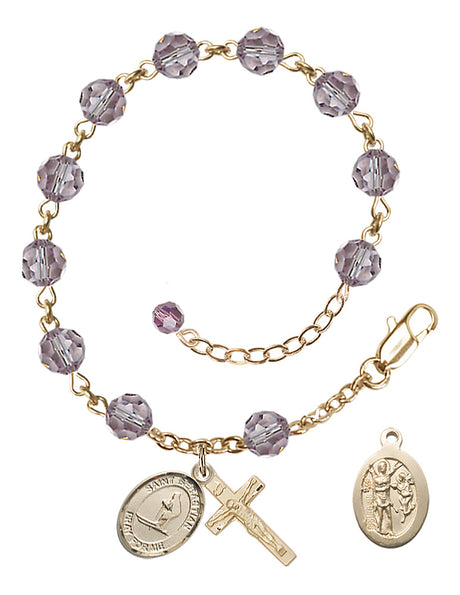 Saint Sebastian Skiing Rosary Bracelet - 14K Gold Filled - June - Light Amethyst