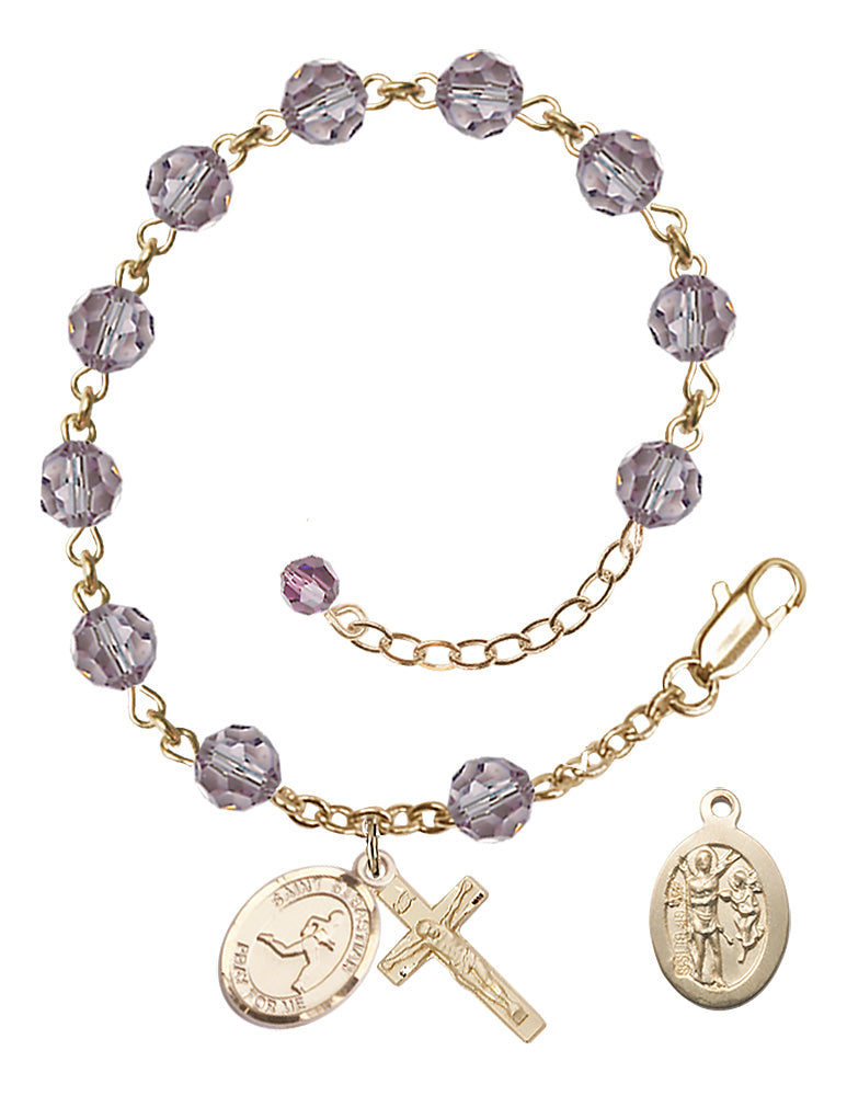 Saint Sebastian Track and Field Rosary Bracelet - 14K Gold Filled - June - Light Amethyst