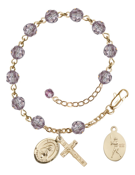 Saint Rita Baseball Rosary Bracelet - 14K Gold Filled - June - Light Amethyst