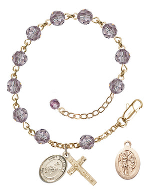 Saint Sebastian Rodeo Rosary Bracelet - 14K Gold Filled - June - Light Amethyst