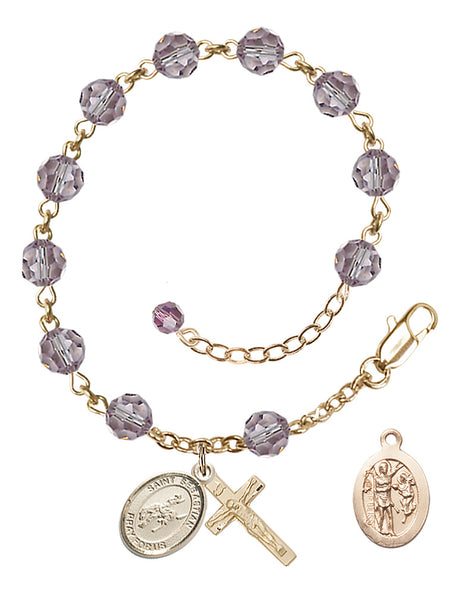 Saint Sebastian Rodeo Rosary Bracelet - 14K Gold Filled - June - Light Amethyst