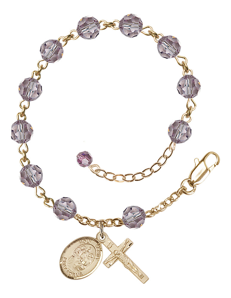 Holy Family Rosary Bracelet - 14K Gold Filled - June - Light Amethyst