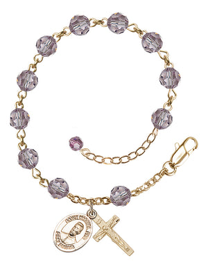 Blessed Miguel Pro Rosary Bracelet - 14K Gold Filled - June - Light Amethyst