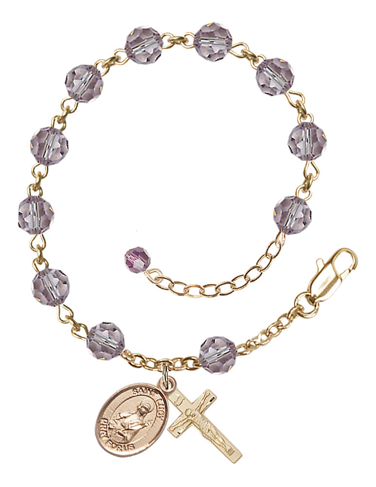Saint Lucy Rosary Bracelet - 14K Gold Filled - June - Light Amethyst