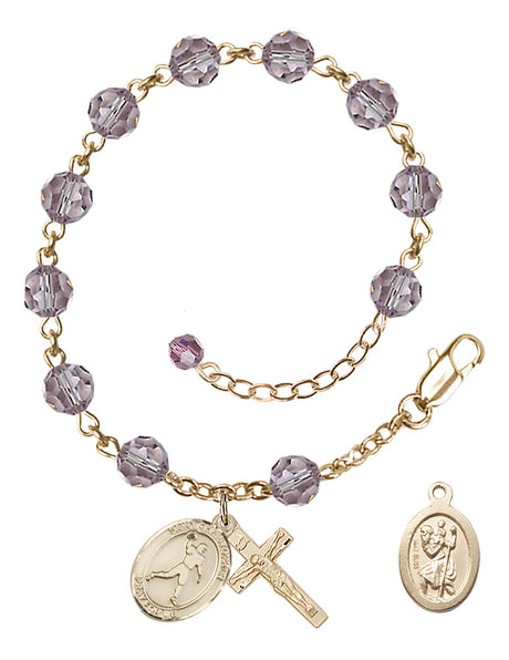 Saint Christopher Football Rosary Bracelet - 14K Gold - June - Light Amethyst