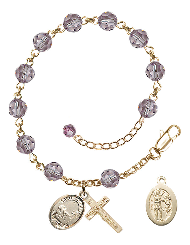 Saint Sebastian Fishing Rosary Bracelet - 14K Gold - June - Light Amethyst