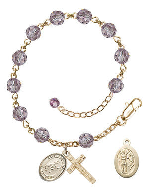 Saint Sebastian Rodeo Rosary Bracelet - 14K Gold - June - Light Amethyst