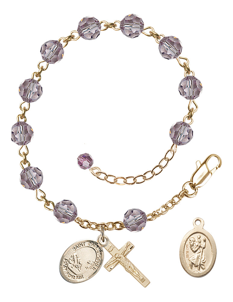 Saint Christopher Fishing Rosary Bracelet - 14K Gold - June - Light Amethyst