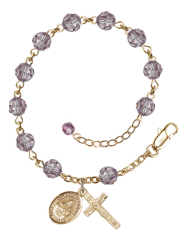 Our Lady of Grapes Rosary Bracelet - 14K Gold - June - Light Amethyst