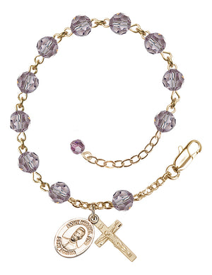 Blessed Miguel Pro Rosary Bracelet - 14K Gold - June - Light Amethyst