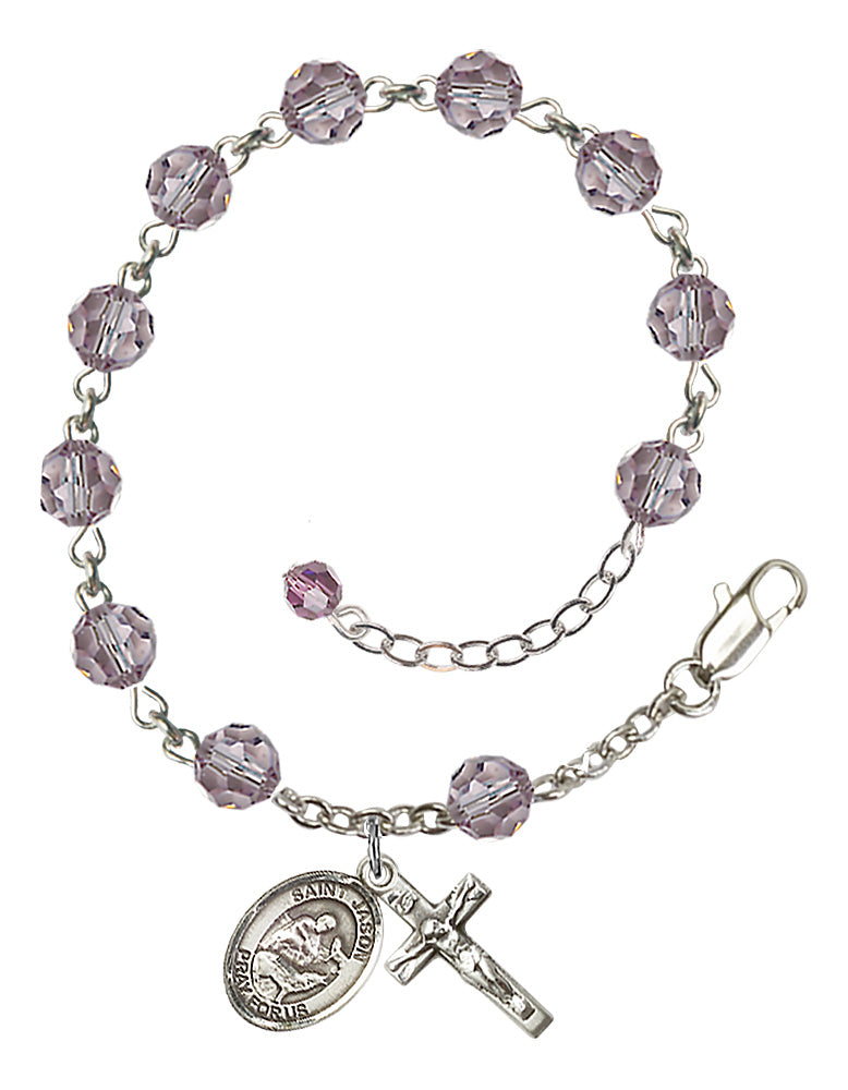 Saint Jason Rosary Bracelet - Sterling Silver - June - Light Amethyst