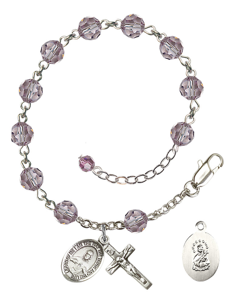 Scapular Rosary Bracelet - Sterling Silver - June - Light Amethyst