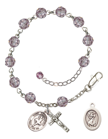 Saint Christopher Dance Rosary Bracelet - Sterling Silver - June - Light Amethyst