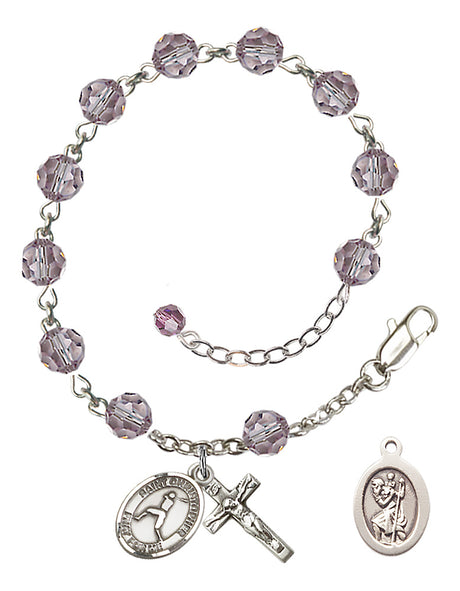 Saint Christopher Baseball Rosary Bracelet - Sterling Silver - June - Light Amethyst