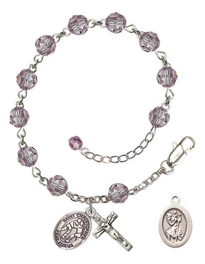 Saint Christopher Wrestling Rosary Bracelet - Sterling Silver - June - Light Amethyst