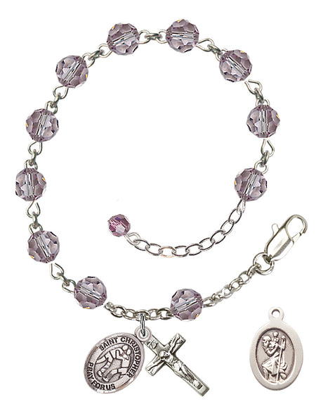 Saint Christopher Wrestling Rosary Bracelet - Sterling Silver - June - Light Amethyst
