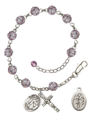 Saint Sebastian Basketball Rosary Bracelet - Sterling Silver - June - Light Amethyst