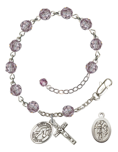 Saint Sebastian Basketball Rosary Bracelet - Sterling Silver - June - Light Amethyst