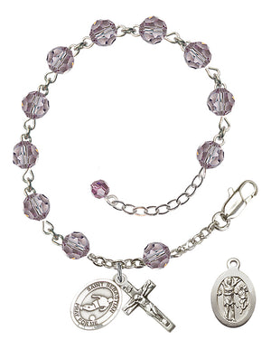 Saint Sebastian Soccer Rosary Bracelet - Sterling Silver - June - Light Amethyst