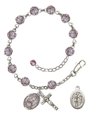 Saint Sebastian Ice Hockey Rosary Bracelet - Sterling Silver - June - Light Amethyst