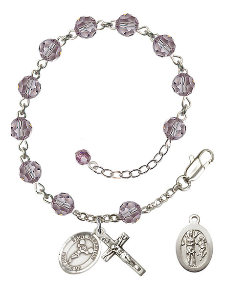 Saint Sebastian Cheerleading Rosary Bracelet - Sterling Silver - June - Light Amethyst