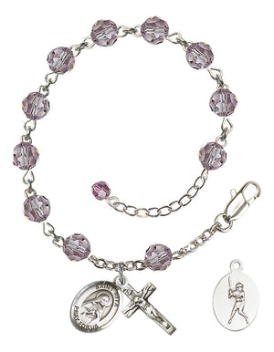 Saint Rita Baseball Rosary Bracelet - Sterling Silver - June - Light Amethyst