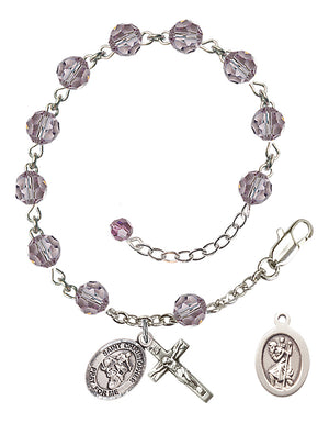 Saint Christopher Motorcycle Rosary Bracelet - Sterling Silver - June - Light Amethyst