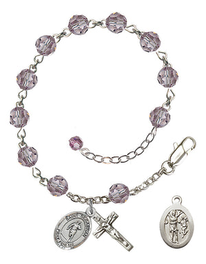 Saint Sebastian Rugby Rosary Bracelet - Sterling Silver - June - Light Amethyst
