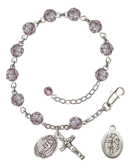 Saint Sebastian Archery Rosary Bracelet - Sterling Silver - June - Light Amethyst