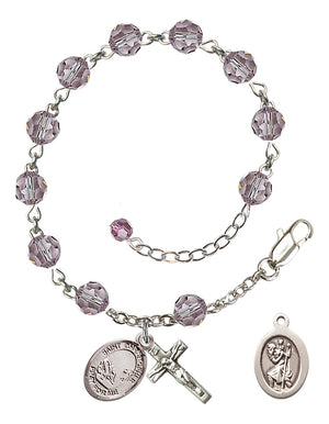 Saint Christopher Fishing Rosary Bracelet - Sterling Silver - June - Light Amethyst