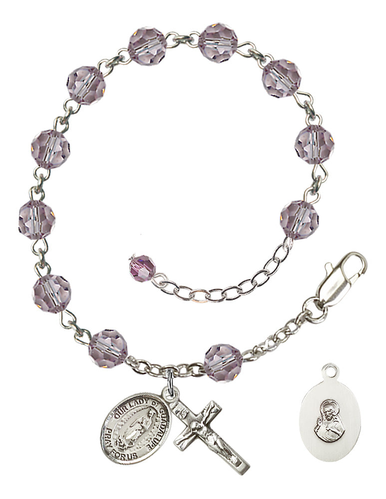 Our Lady of Guadalupe Rosary Bracelet - Sterling Silver - June - Light Amethyst