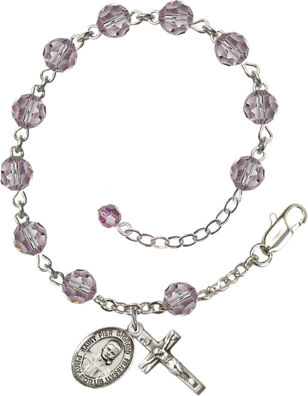 Blessed Pier Giorgio Frassati Rosary Bracelet - Sterling Silver - June - Light Amethyst