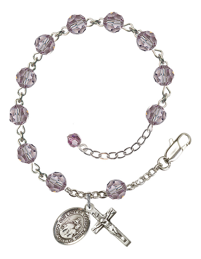 Our Lady of Consolation Rosary Bracelet - Sterling Silver - June - Light Amethyst