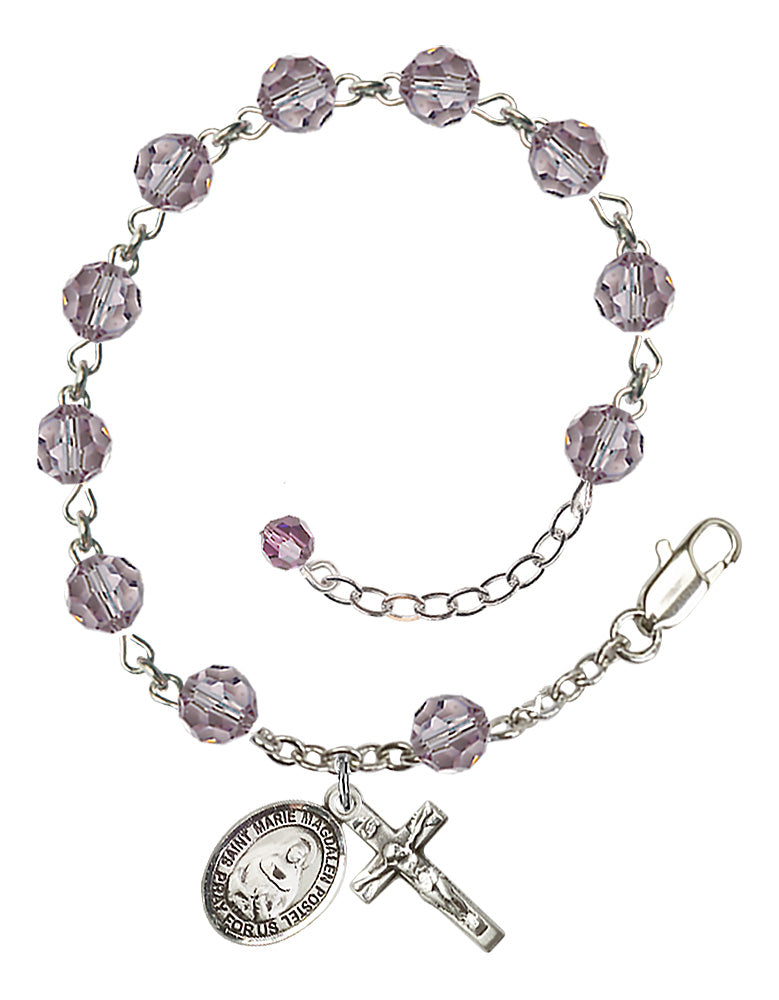Saint Marie Magdalen Postel Rosary Bracelet - Sterling Silver - June - Light Amethyst