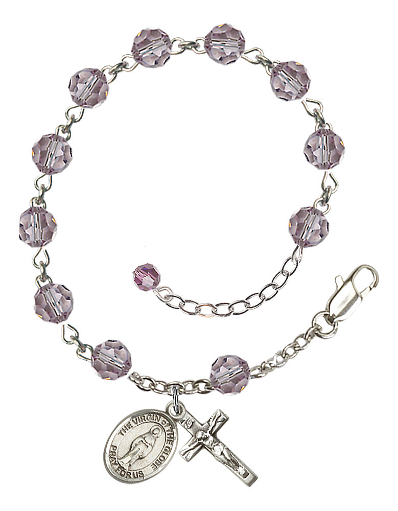 Virgin of the Globe Rosary Bracelet - Sterling Silver - June - Light Amethyst