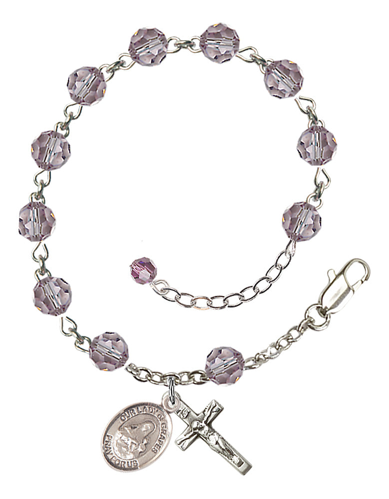Our Lady of Grapes Rosary Bracelet - Sterling Silver - June - Light Amethyst