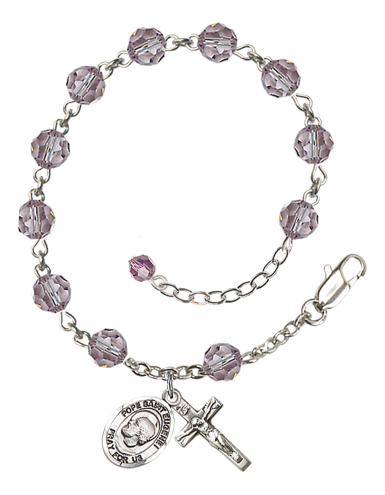 Pope Saint Eugene I Rosary Bracelet - Sterling Silver - June - Light Amethyst