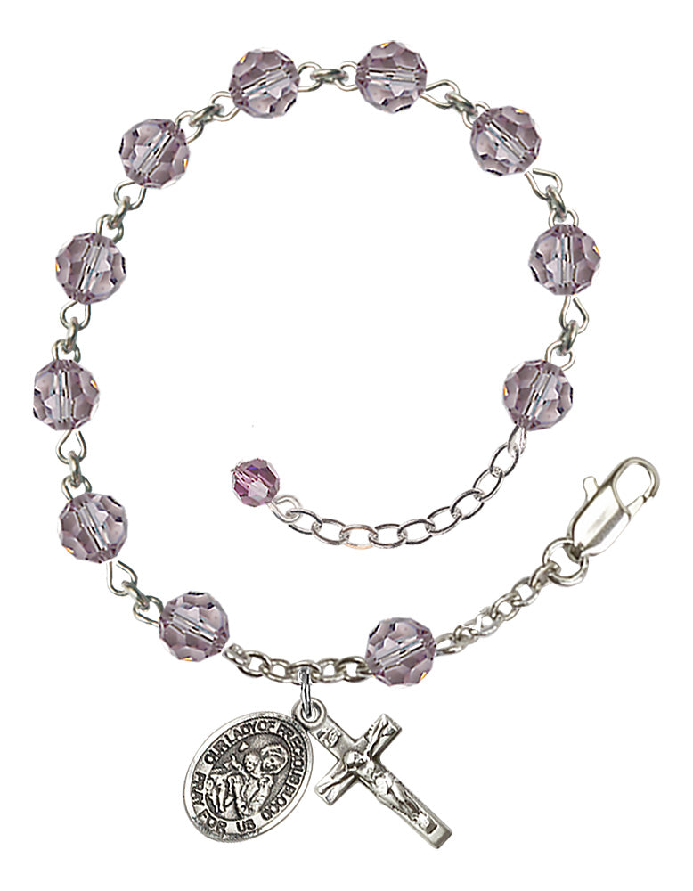 Our Lady of Precious Blood Rosary Bracelet - Sterling Silver - June - Light Amethyst