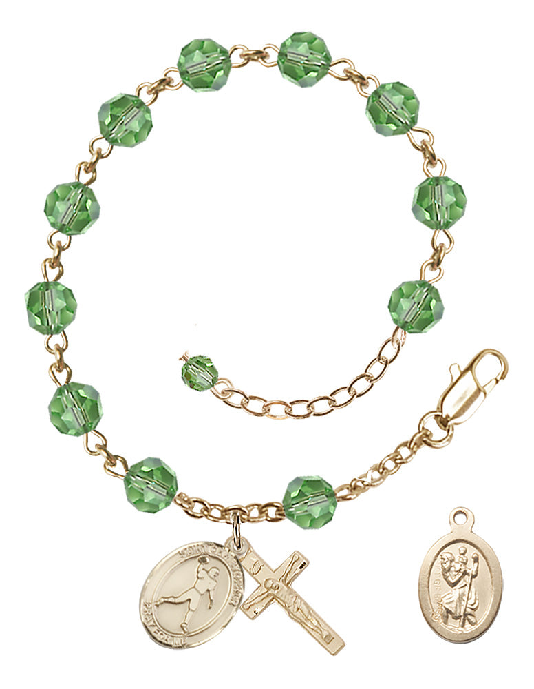Saint Christopher Football Rosary Bracelet - 14K Gold Filled - August - Peridot