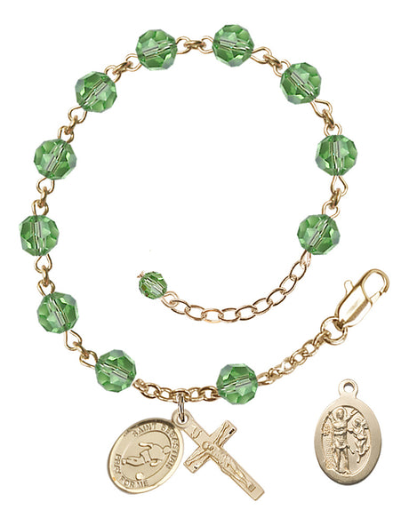 Saint Sebastian Soccer Rosary Bracelet - 14K Gold Filled - August - Peridot