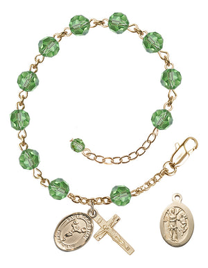 Saint Sebastian Cheerleading Rosary Bracelet - 14K Gold Filled - August - Peridot